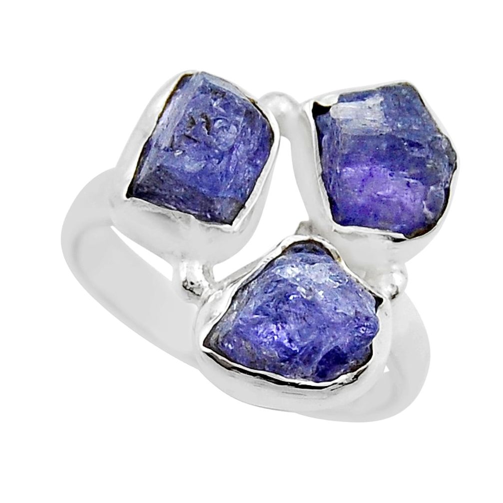 925 silver 8.74cts 3 stone natural blue tanzanite rough ring size 7.5 y25624