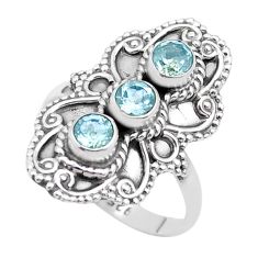 925 silver 1.21cts 3 stone natural blue topaz round shape ring size 8 u51109