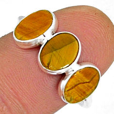 925 silver 5.54cts 3 stone natural brown tiger's eye oval ring size 7.5 y7656