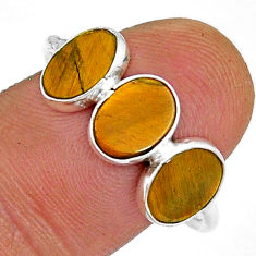 925 silver 5.83cts 3 stone natural brown tiger's eye oval ring size 8.5 y7658