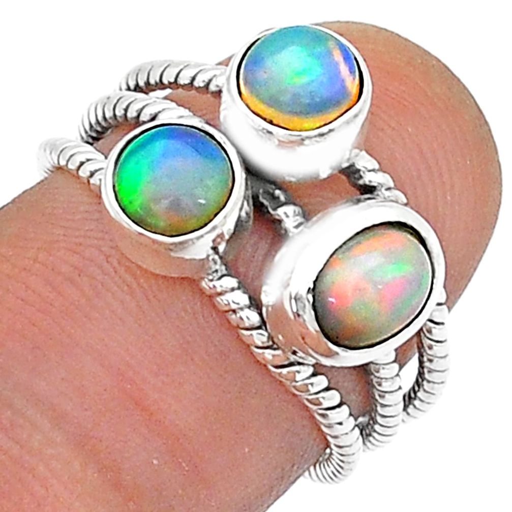 925 silver 3.26cts 3 stone natural ethiopian opal oval ring size 6.5 u75909