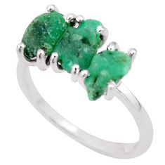 925 silver 4.90cts 3 stone natural green emerald rough ring size 8 t82995