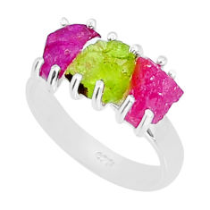 925 silver 8.87cts 3 stone natural green peridot ruby rough ring size 7 y4455