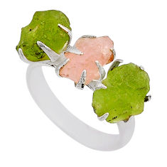 925 silver 6.56cts 3 stone natural morganite peridot rough ring size 6.5 n2240