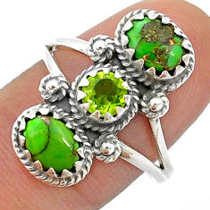 925 silver 4.02cts 3 stone natural peridot copper turquoise ring size 8.5 u69456