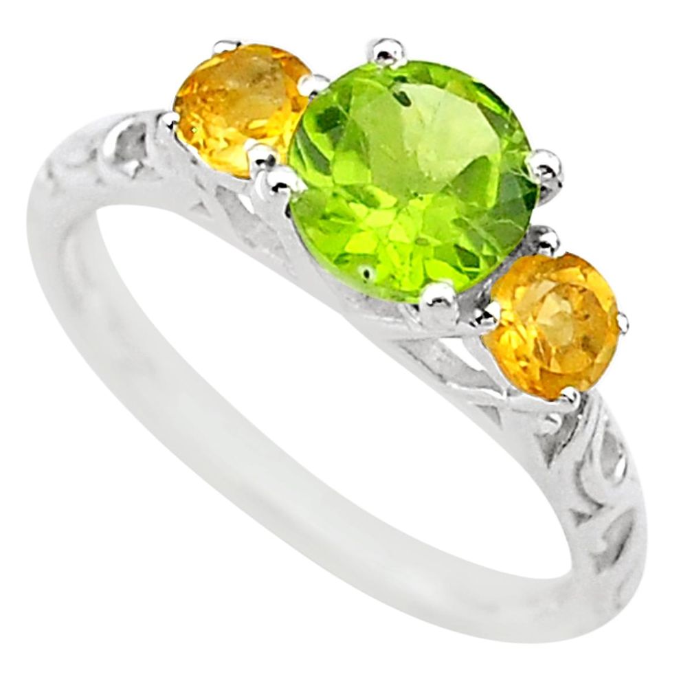 925 silver 3.43cts 3 stone natural peridot yellow citrine ring size 8 t40975