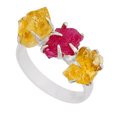 925 silver 6.90cts 3 stone natural pink ruby citrine rough ring size 7.5 n2223
