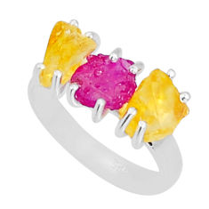 925 silver 8.87cts 3 stone natural pink ruby citrine rough ring size 8 y4428