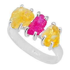 925 silver 9.44cts 3 stone natural pink ruby citrine rough ring size 9 y4469