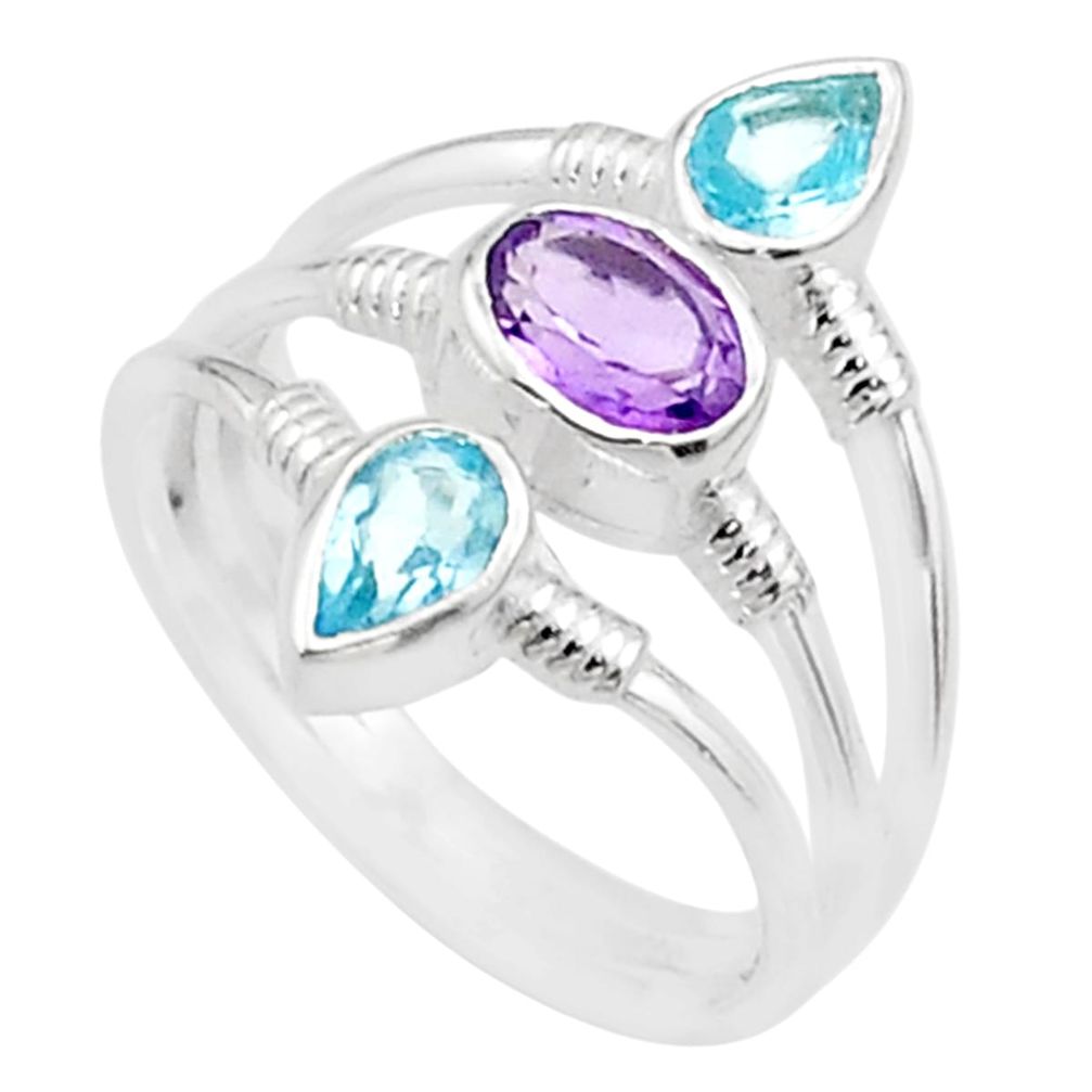 ts 3 stone natural purple amethyst blue topaz ring size 8 t60694