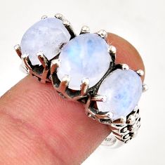 925 silver 7.74cts 3 stone natural rainbow moonstone oval ring size 8.5 y45620
