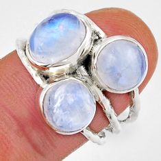 925 silver 6.74cts 3 stone natural rainbow moonstone oval ring size 7.5 y45999