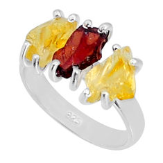 925 silver 9.37cts 3 stone natural red garnet citrine rough ring size 7 y4488