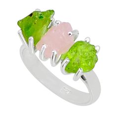 925 silver 9.53cts 3 stone natural rose quartz peridot rough ring size 7 y4497
