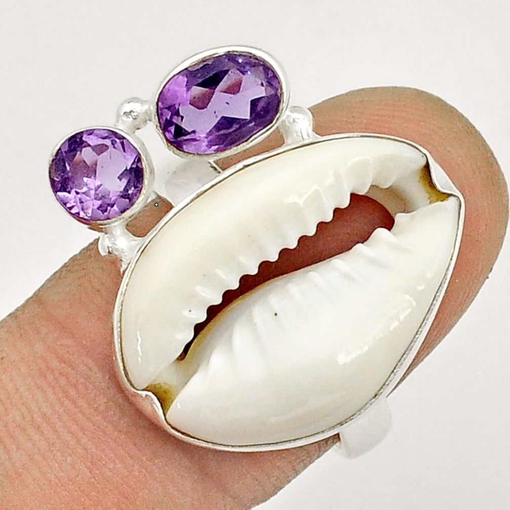 925 silver 10.05cts 3 stone natural white shell amethyst ring size 6 u84175