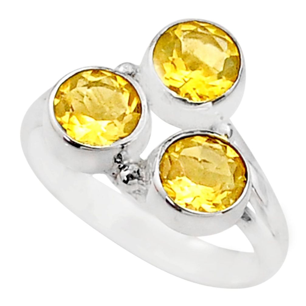 925 silver 3.58cts 3 stone natural yellow citrine round ring size 9 t63825