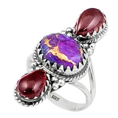 925 silver 9.71cts 3 stone purple copper turquoise garnet ring size 6.5 u23200