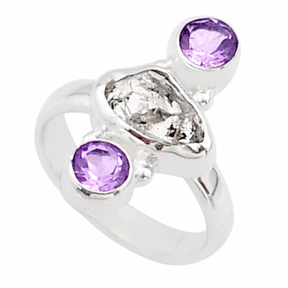 ts 3 stone white herkimer diamond amethyst ring size 6.5 t72636