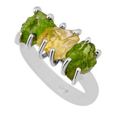 925 silver 7.67cts 3 stone yellow citrine peridot rough fancy ring size 8 n37990