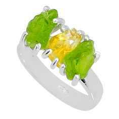 925 silver 9.00cts 3 stone yellow citrine rough peridot rough ring size 7 y4472