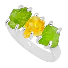 925 silver 9.04cts 3 stone yellow citrine rough peridot rough ring size 8 y4499