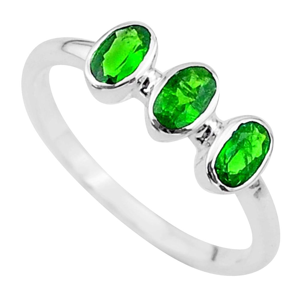 925 silver 2.16cts 3stone natural green tourmaline oval ring size 8 t33099