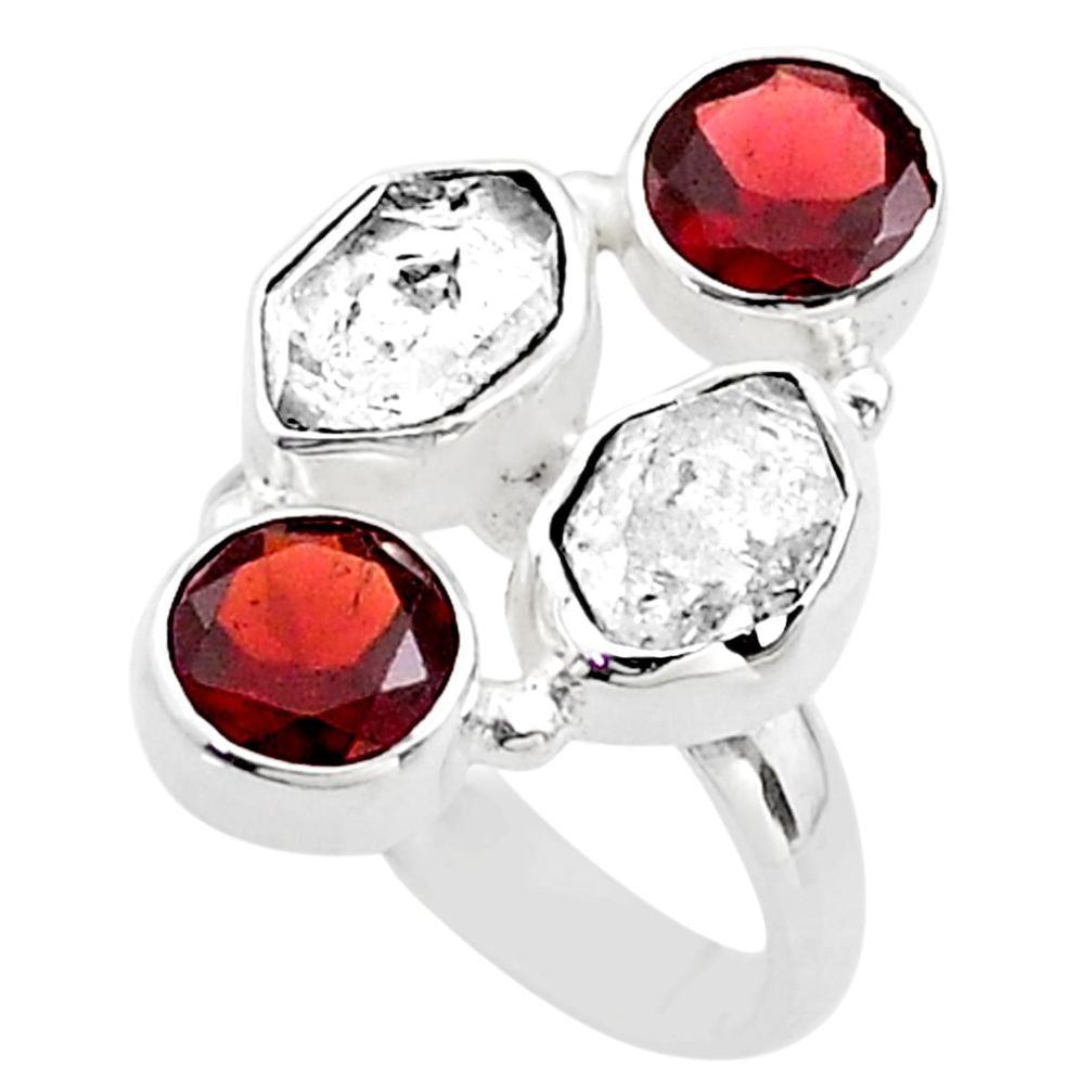 925 silver 10.85cts 4 stone herkimer diamond red garnet ring size 7 t73848