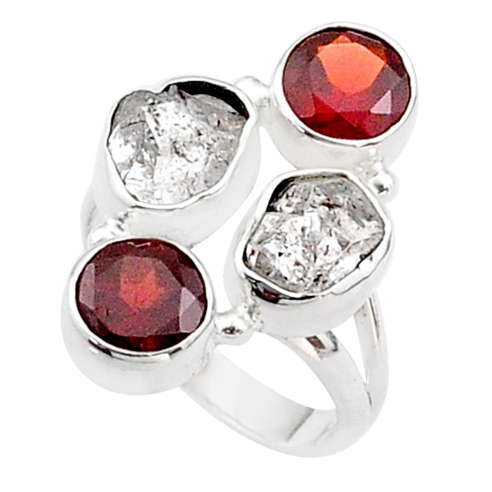 925 silver 10.24cts 4 stone natural herkimer diamond garnet ring size 7 t73839