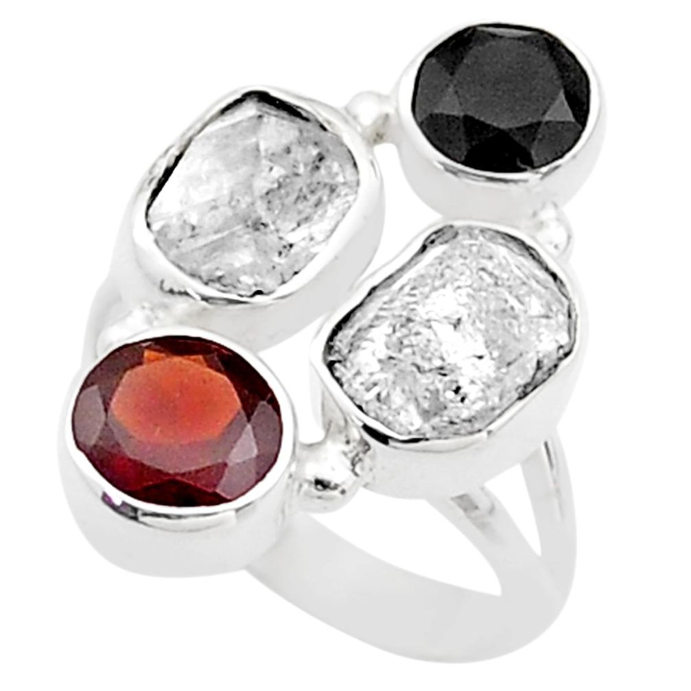 925 silver 9.86cts 4 stone natural herkimer diamond garnet ring size 7 t73844