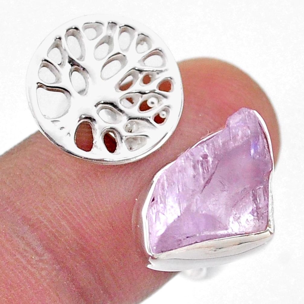 925 silver 6.58cts adjustable kunzite raw tree of life ring size 8.5 t48132