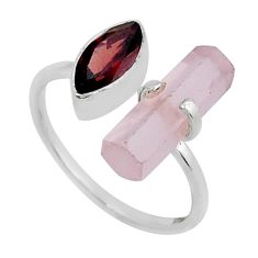 925 silver adjustable 6.03cts natural pink rose quartz ring size 8.5 y24983
