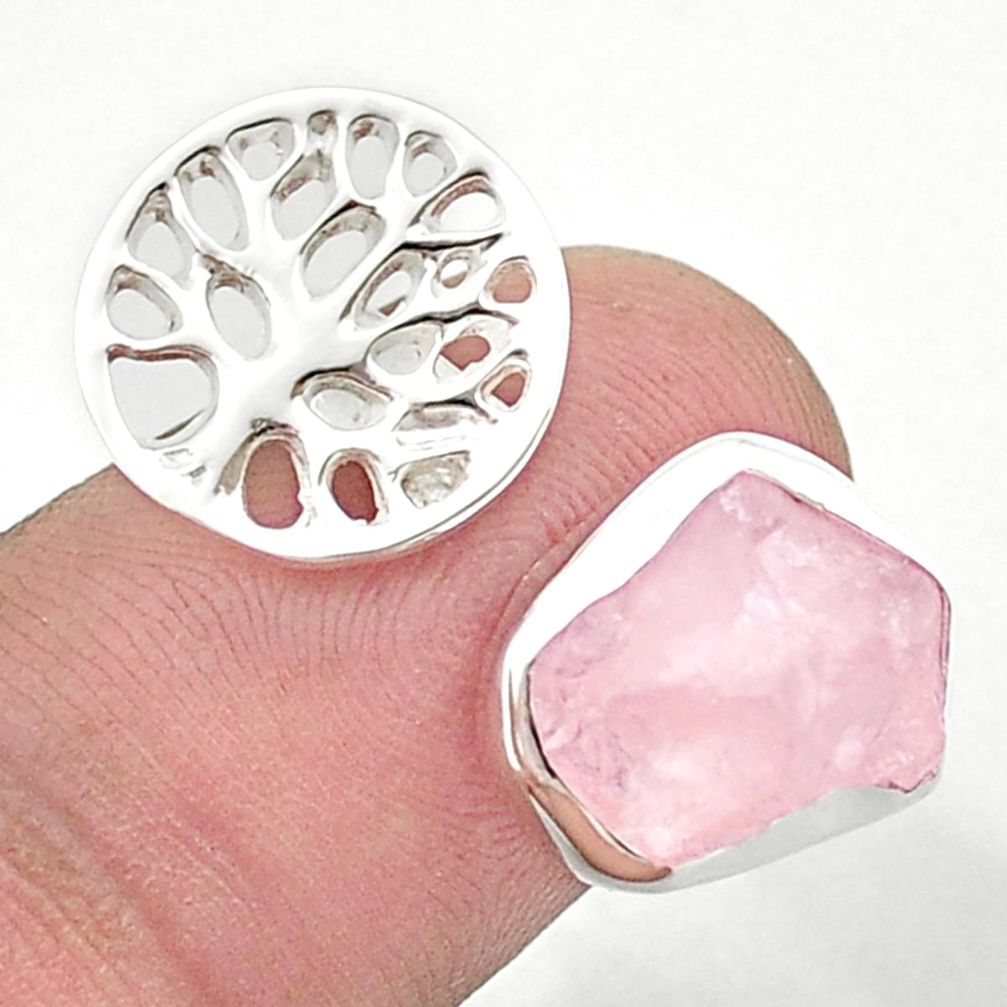 925 silver 5.44cts adjustable rose quartz rough tree of life ring size 7 u42029