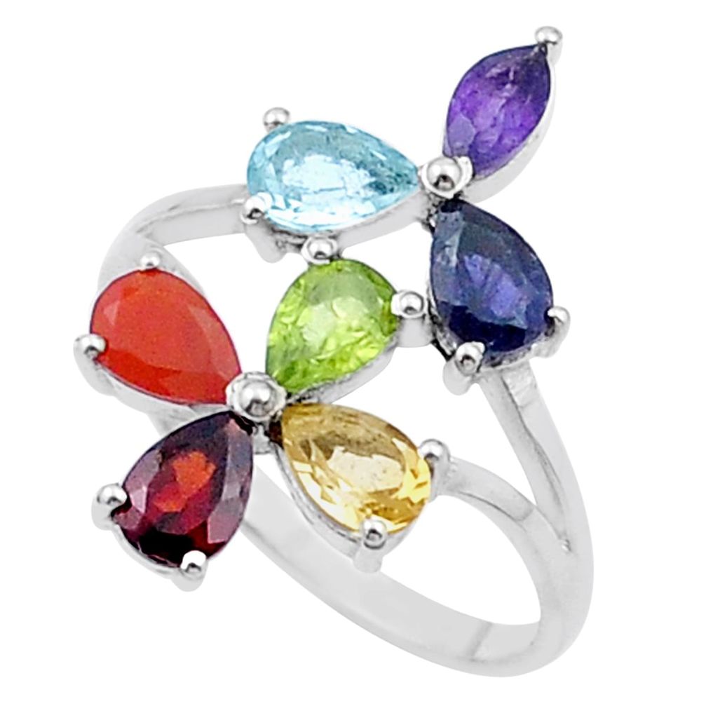 925 silver 4.84cts amethyst cornelian citrine peridot chakra ring size 7 u48534