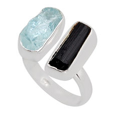 925 silver 7.25cts aquamarine rough tourmaline adjustable ring size 5.5 y93936