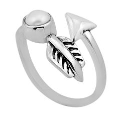 925 silver 0.88cts arrow natural white pearl round adjustable ring size 7 n49792
