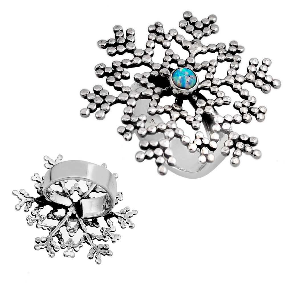 925 silver 0.44cts australian opal (lab) round adjustable ring size 6.5 c34041