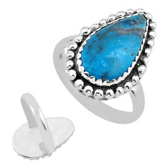 925 silver 5.75cts back close natural blue shattuckite pear ring size 7 y37873