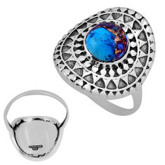 925 silver 3.10cts back close purple copper turquoise round ring size 7 n33765