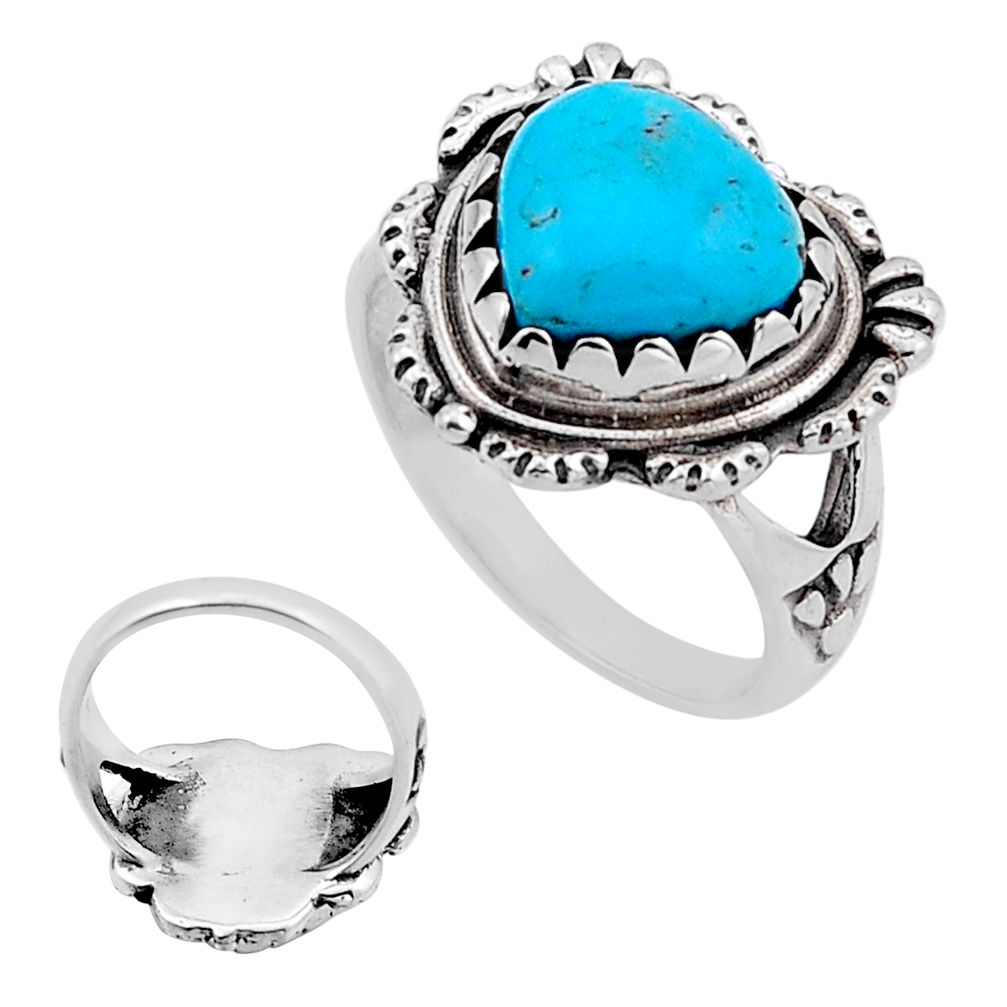 925 silver 5.58cts back closed arizona mohave turquoise heart ring size 6 n52759