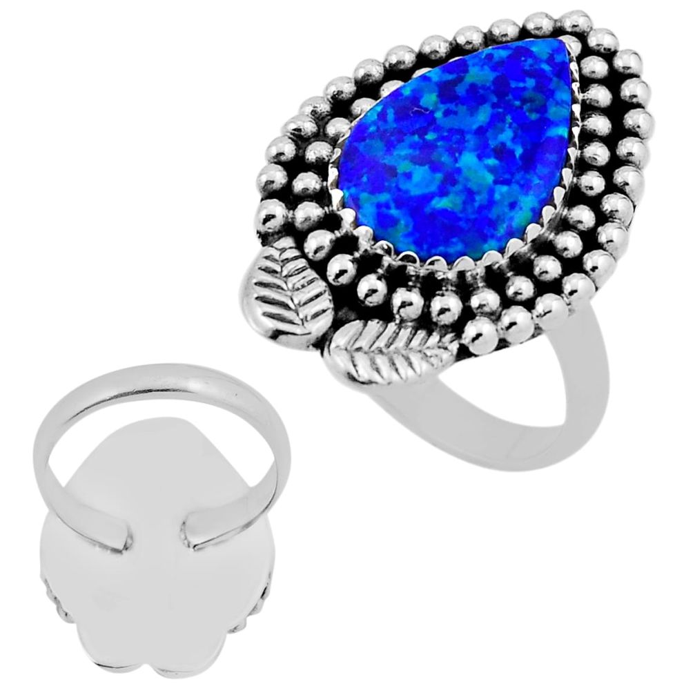 925 silver 3.86cts back closed blue australian opal (lab) ring size 6.5 n34623