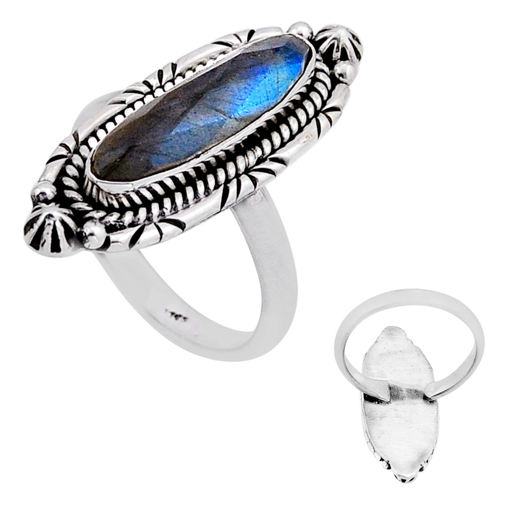 925 silver 5.27cts back closed blue labradorite adjustable ring size 8 n54233