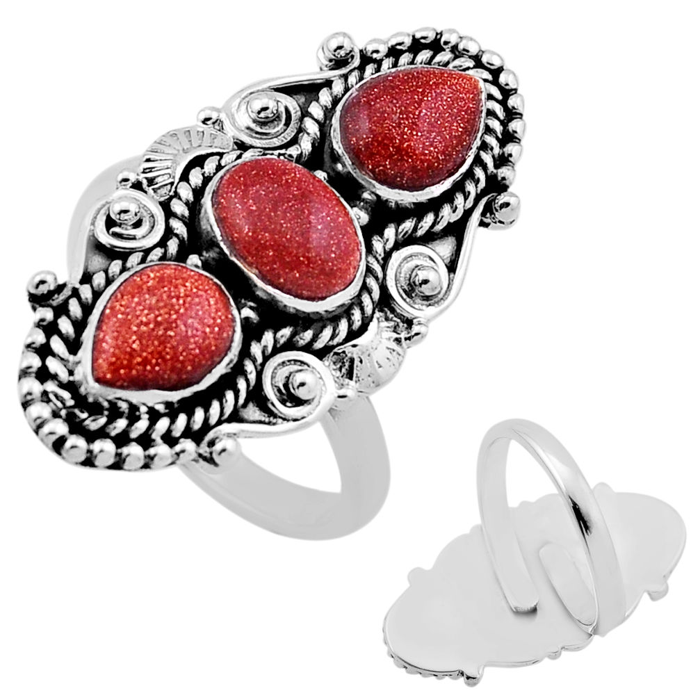 925 silver 5.49cts back closed brown goldstone adjustable ring size 8.5 n46755