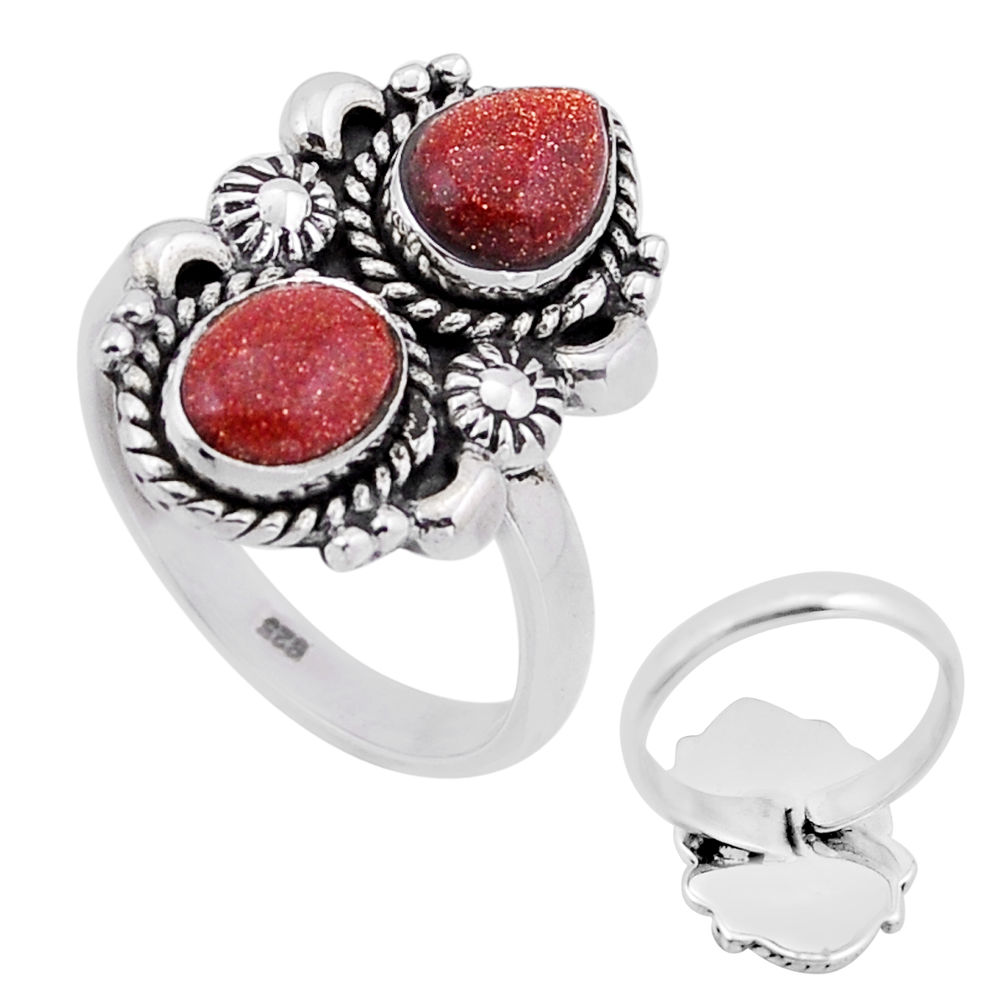925 silver 4.51cts back closed brown goldstone adjustable ring size 8.5 n48999