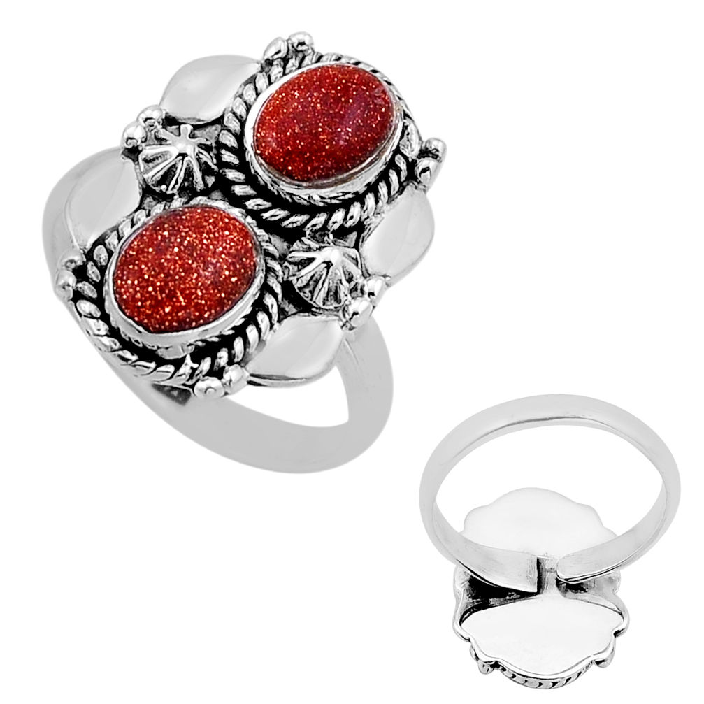 925 silver 4.26cts back closed brown goldstone adjustable ring size 8.5 n52937