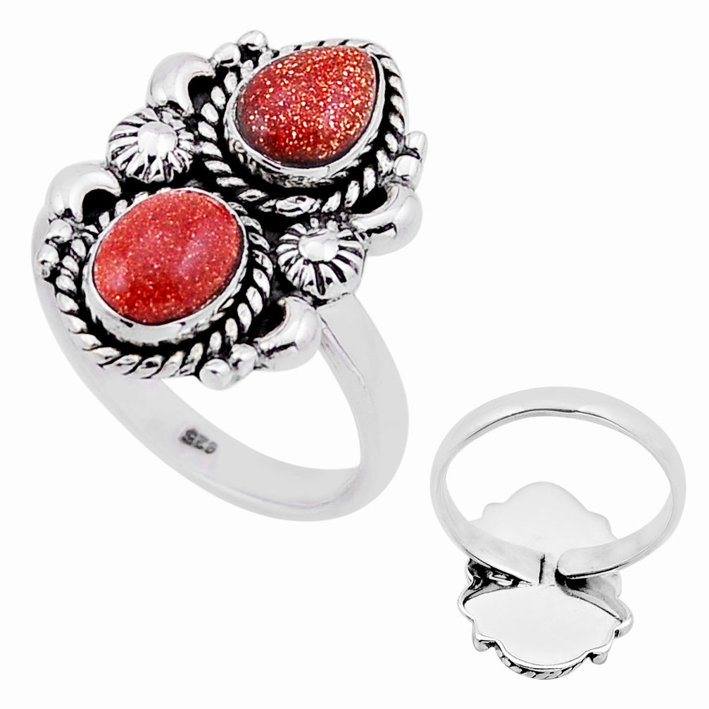 925 silver 4.17cts back closed brown goldstone adjustable ring size 8.5 n52972