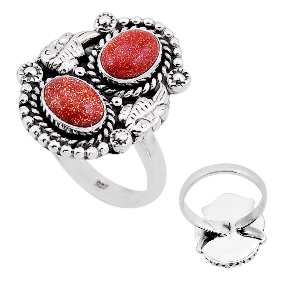 925 silver 4.23cts back closed brown goldstone adjustable ring size 9 n52950