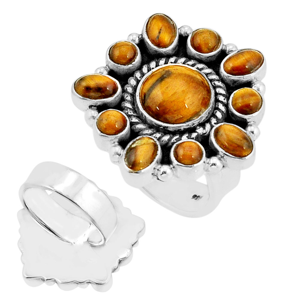 925 silver 12.09cts back closed brown tiger's eye adjustable ring size 7 c32199