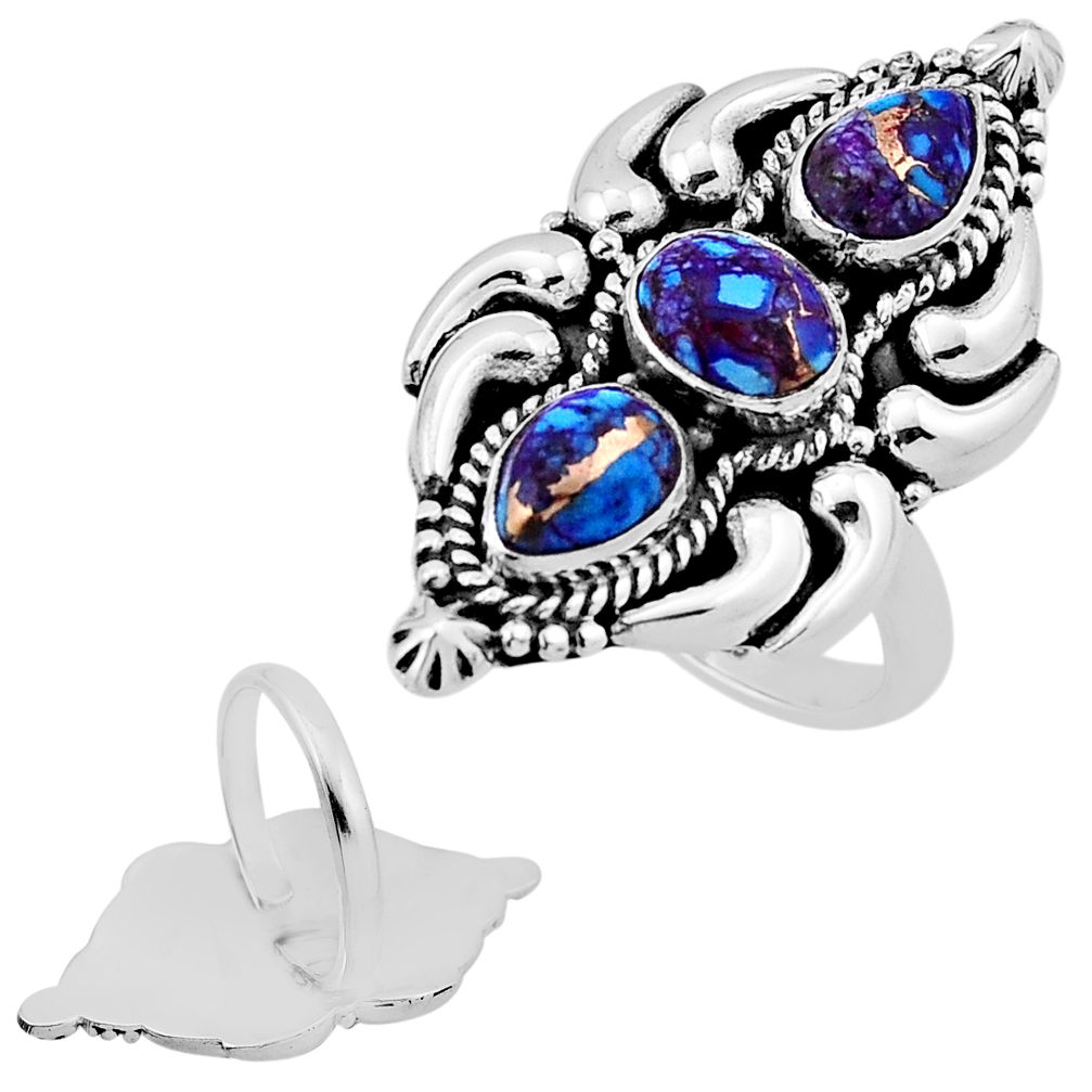 925 silver 5.45cts back closed copper turquoise adjustable ring size 8.5 n46464