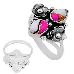 925 silver 4.87cts back closed cotton candy turquoise flower ring size 10 n53025