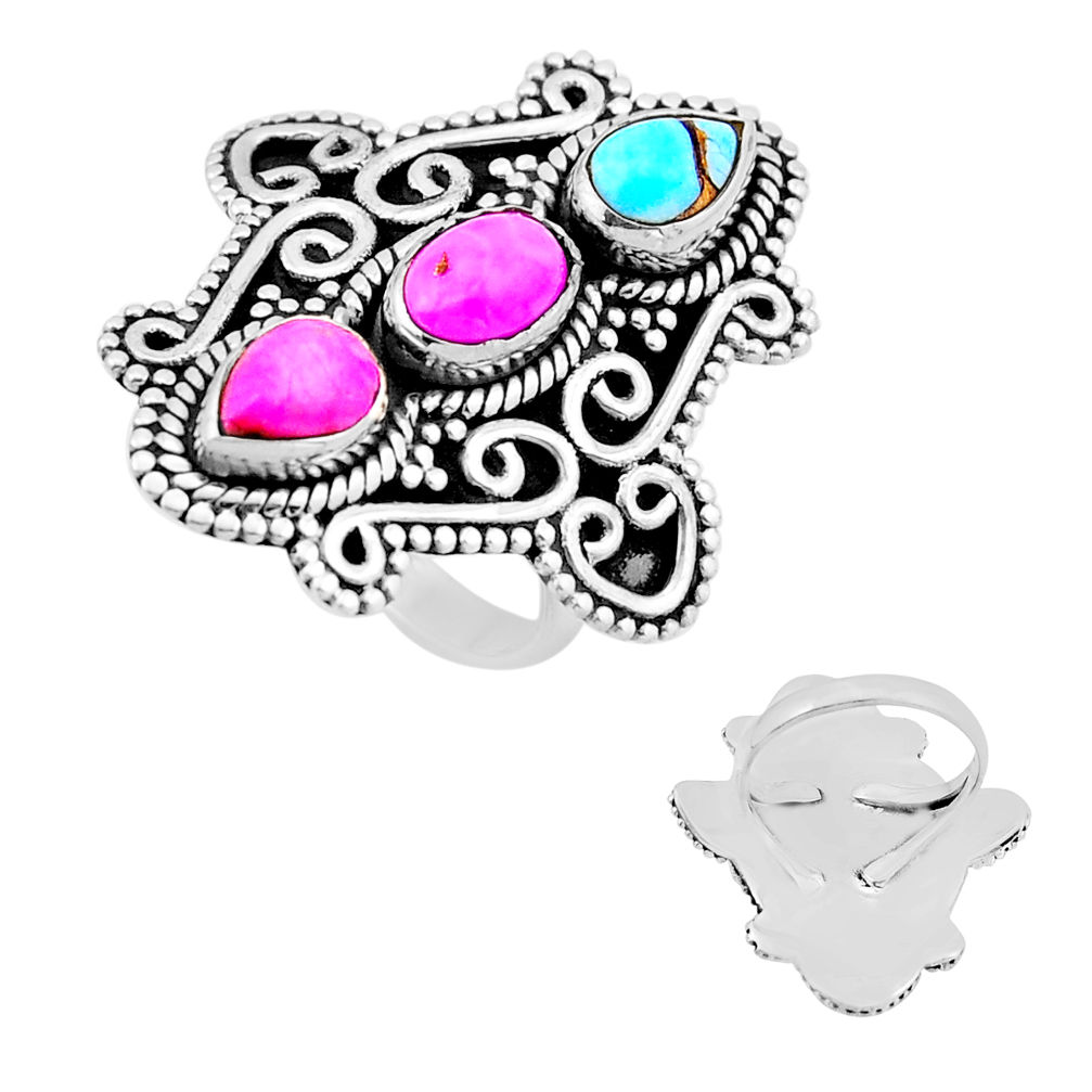 925 silver 4.82cts back closed cotton candy turquoise oval ring size 6 n53365